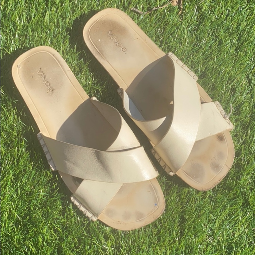 Vince Leather Slide Sandals, Size 9